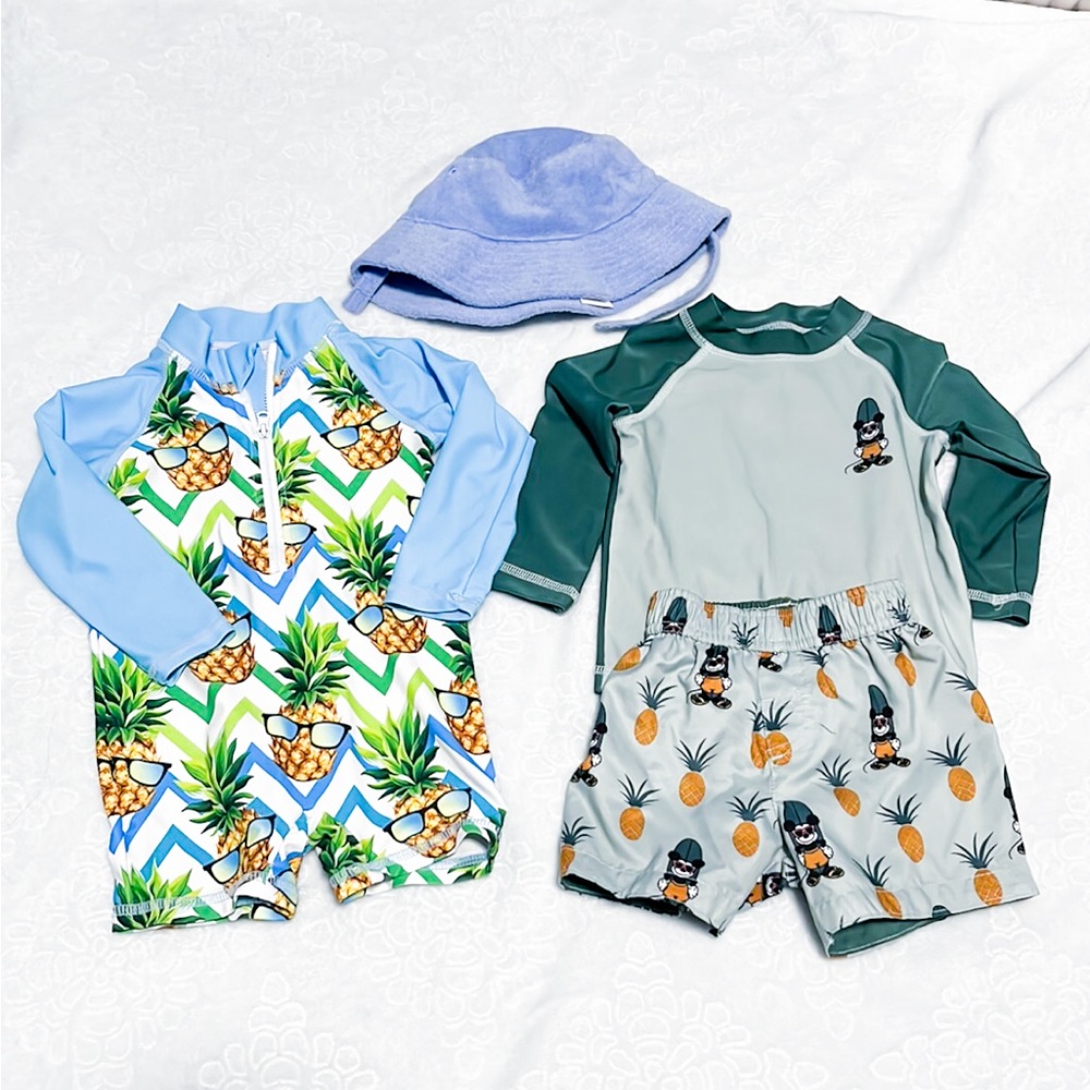 Baby Boy 12 Month Swim Sets & Sun Hat